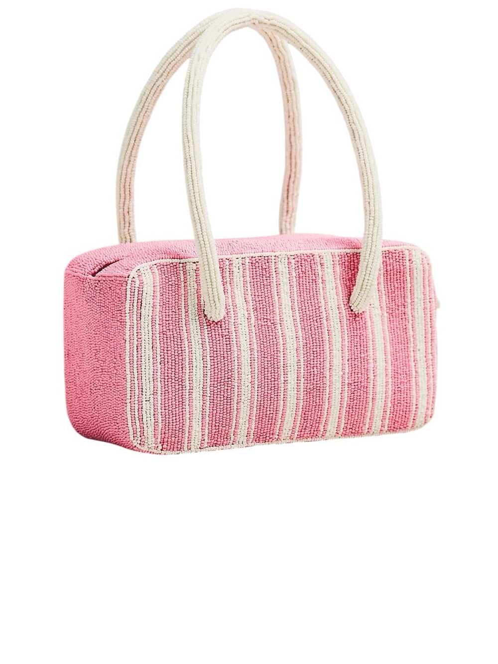 Anthropologie Beaded Box Bag Pink Stripe Glass Bead Top Handle Mini Purse NWT - Picture 2 of 7